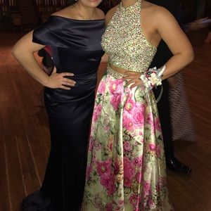 2 piece floral prom dress